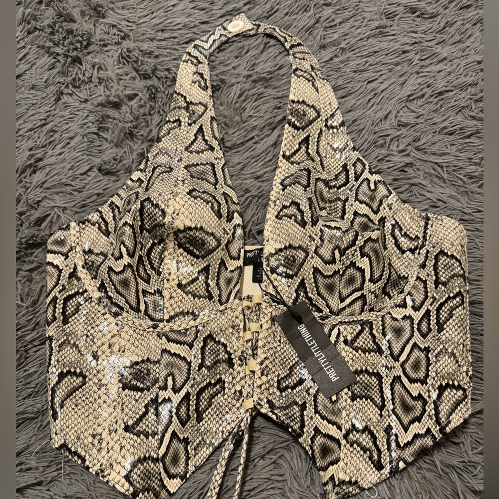 PrettyLittleThing Beige and Black Reptile Vest
